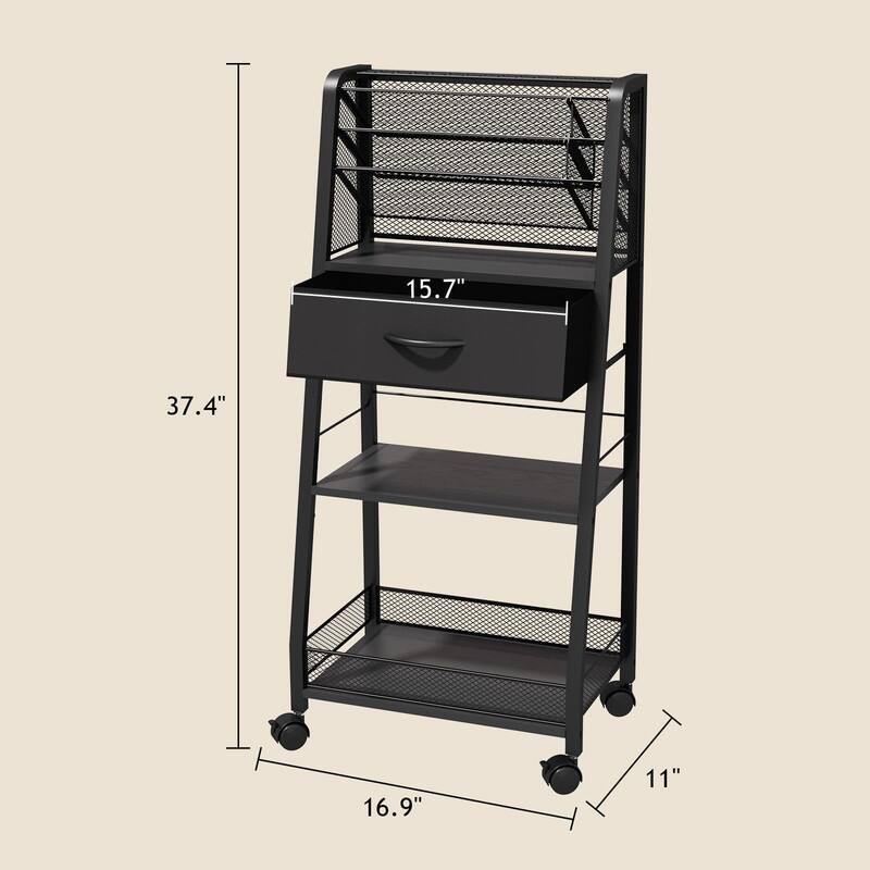 3 Tier Rolling Cart - 34.7"D x 9.3"W x 16.9"H
