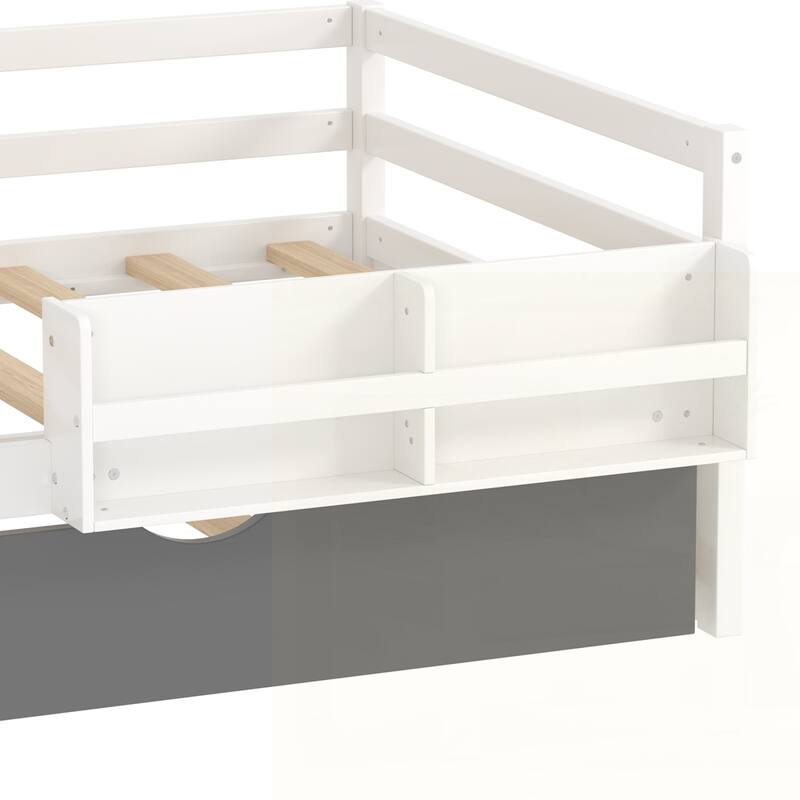 Wood Platform Bed with Sample Bookshelf and Movable Wardrobe