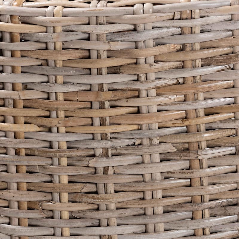 Enver Modern Bohemian Grey Kubu Rattan and Mahogany Wood Counter Stool