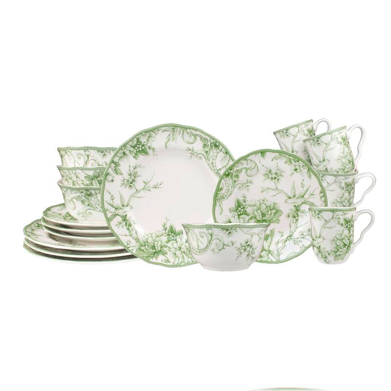 222 Fifth Adelaide Moss 16-Piece Porcelain Dinnerware Set - Service for 4, Green Plates, Bowls & Mugs - Green - 16 Piece