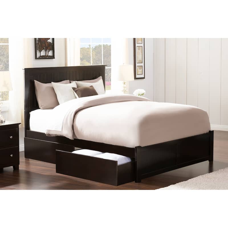 Nantucket King Platform Bed with Footboard and 2 Drawers in Espresso - Espresso - King