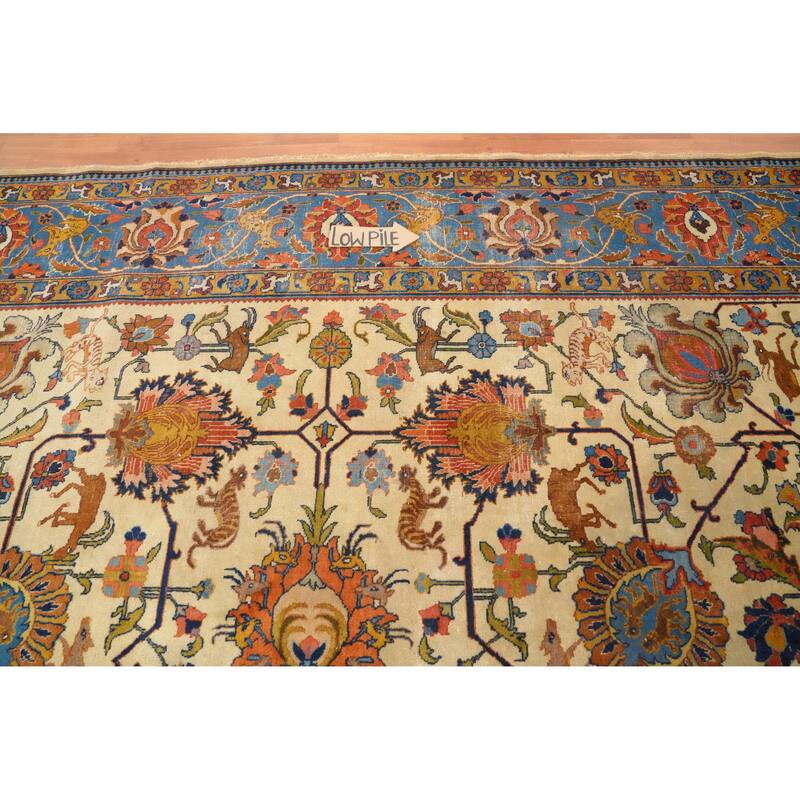 Hand Knotted Oriental 100% Wool Carpet Traditional All-Over Beige & Ivories Tabriz Area Rug - 12' 11'' X 10' 3''
