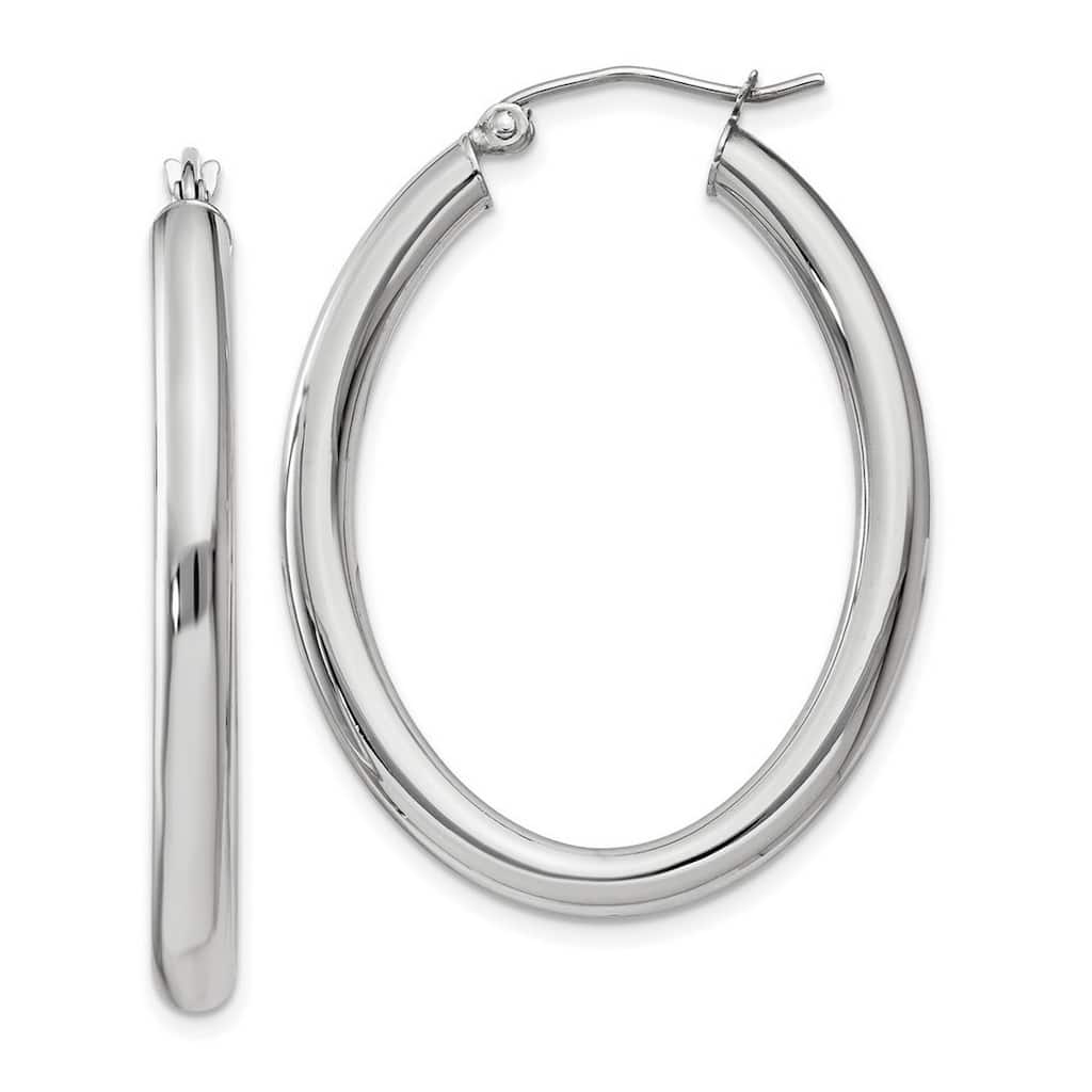 Curata 14k White Gold Hinged Post Polished Oval Tube Hoop Earrings - 22x28mm