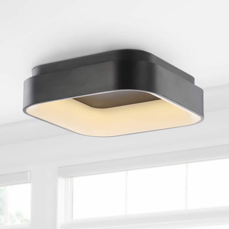 Cursive 17.7" Integrated LED Metal Flush Mount Ceiling Light, Black by JONATHAN Y - Black