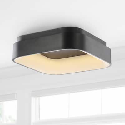 Cursive 17.7" Integrated LED Metal Flush Mount Ceiling Light, Black by JONATHAN Y