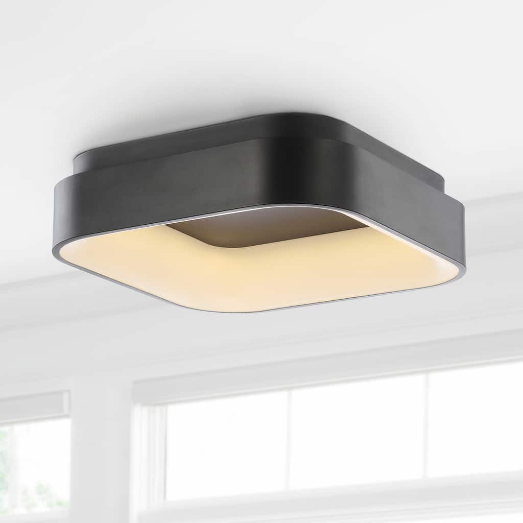 Cursive 17.7" Integrated LED Metal Flush Mount Ceiling Light, Black by JONATHAN Y