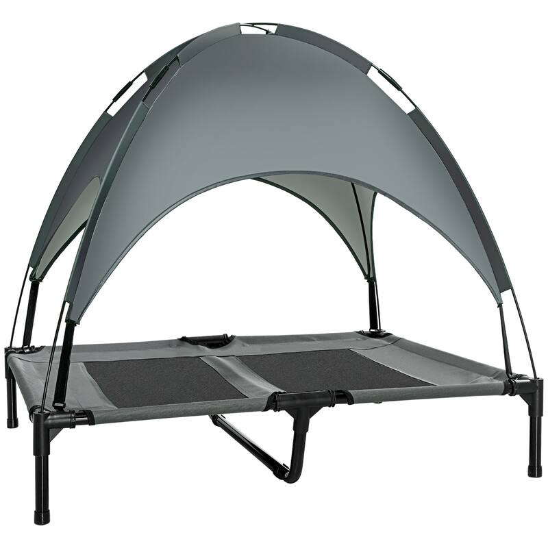 PawHut 36" x 30" Elevated Dog Cot Cooling Pet Bed With UV Protection Canopy Shade - grey