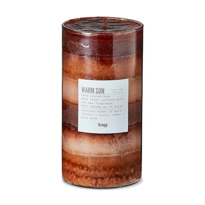 Warm Sun Themed Scented Paraffin Wax Pillar Candle Large, Brown, 3x5.9 inch, Burn Time 105 Hours