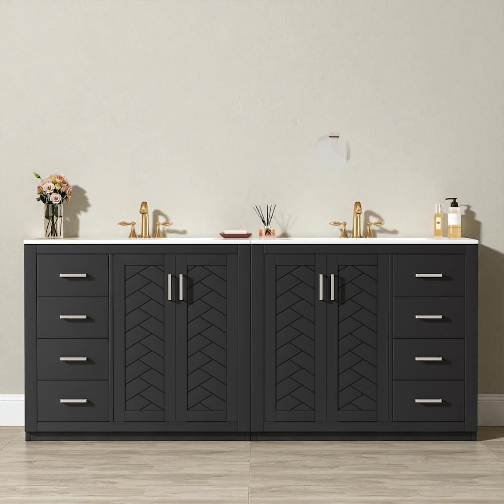 72" Solid Wood Bathroom Vanity with Dual Ceramic Sinks, Freestanding Double Sink Cabinet with Drawers and Soft-Closing Doors