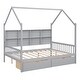 preview thumbnail 16 of 20, Kids' Wooden House Bed with 2 Drawers and Storage Shelf