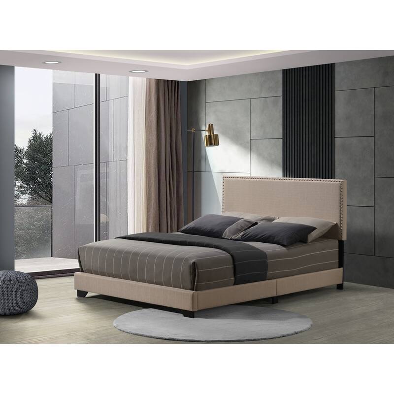 Leandros Fabric Queen Bed - Beige