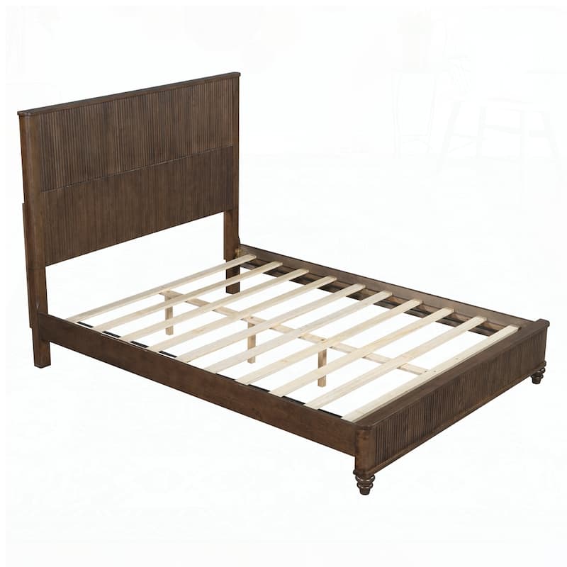 Solid Wood Bed Frame with Tall Headboard