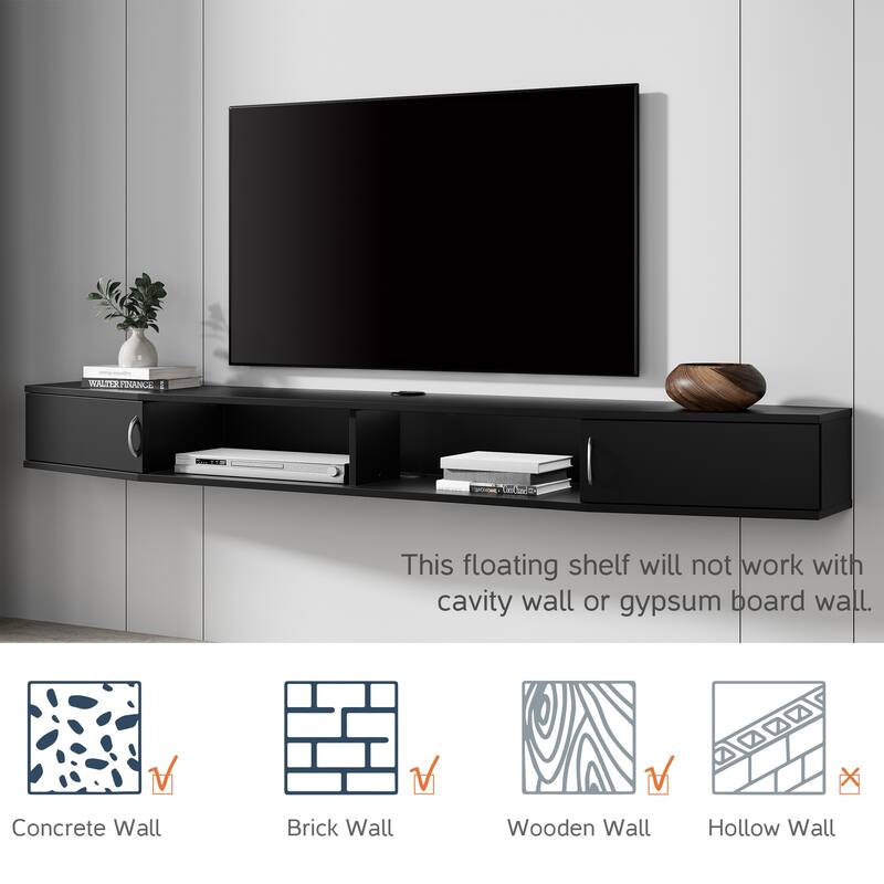 FITUEYES Floating Wall Mounted TV Console Storage Shelf Modern TV Stand Media Console, Walnut DS211802WW - 70''