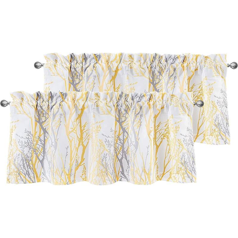 DriftAway Tree Branch Abstract Ink Printing Lined Window Curtain Valance 2 Pack - 52" width x 18 " length - Yellow