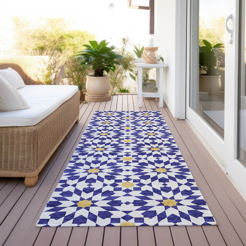 Machine Washable Indoor/ Outdoor Chantille Morrocan Boho Rug - Navy - 2'3" x 7'6"