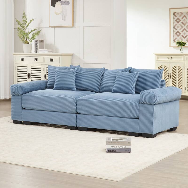 Oversized Cloud Modular Sectional Couch,Corduroy Fabric Extra-Wide Armrests Throw Pillows