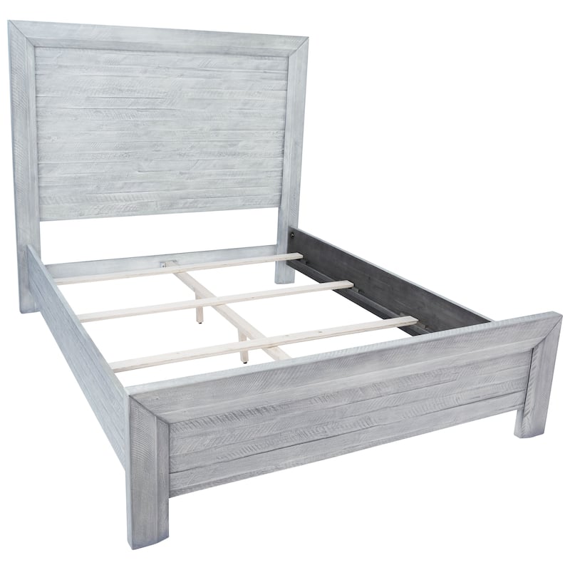 Chauncy Acacia Wood Panel Bed, Light Gray