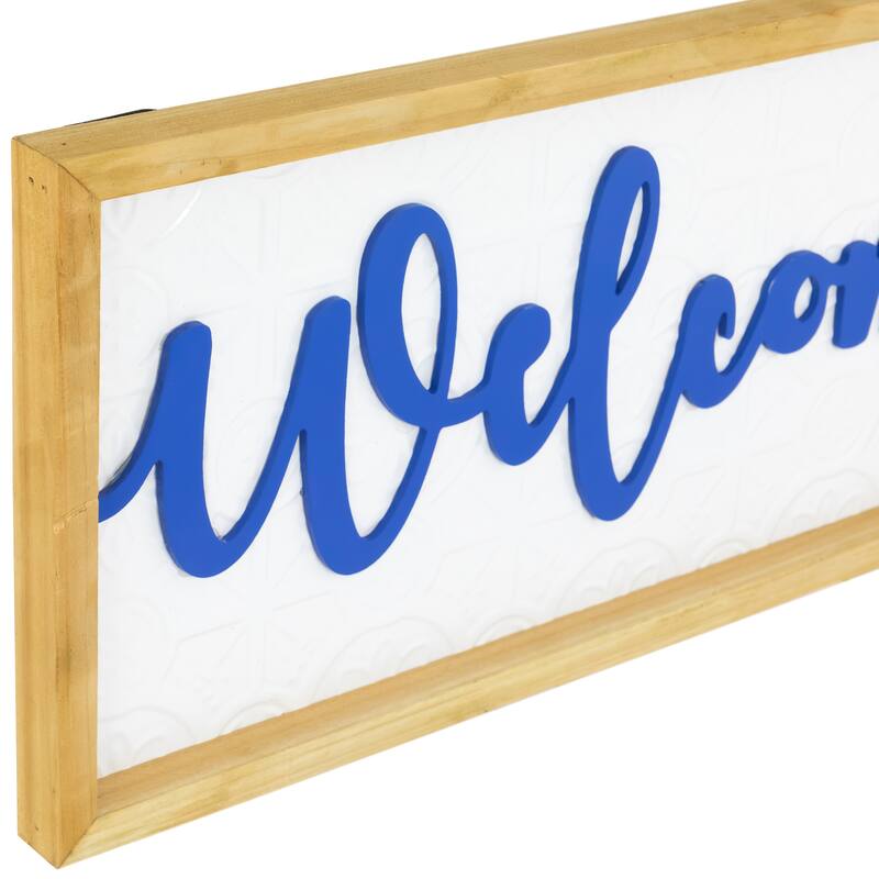Welcome Framed Wall Sign - 20" - White and Blue
