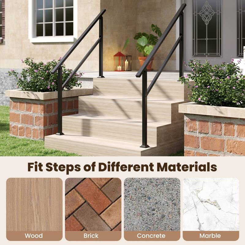 Gymax Metal Handrail 0-4 Steps w/Flexible Angle Adjustment