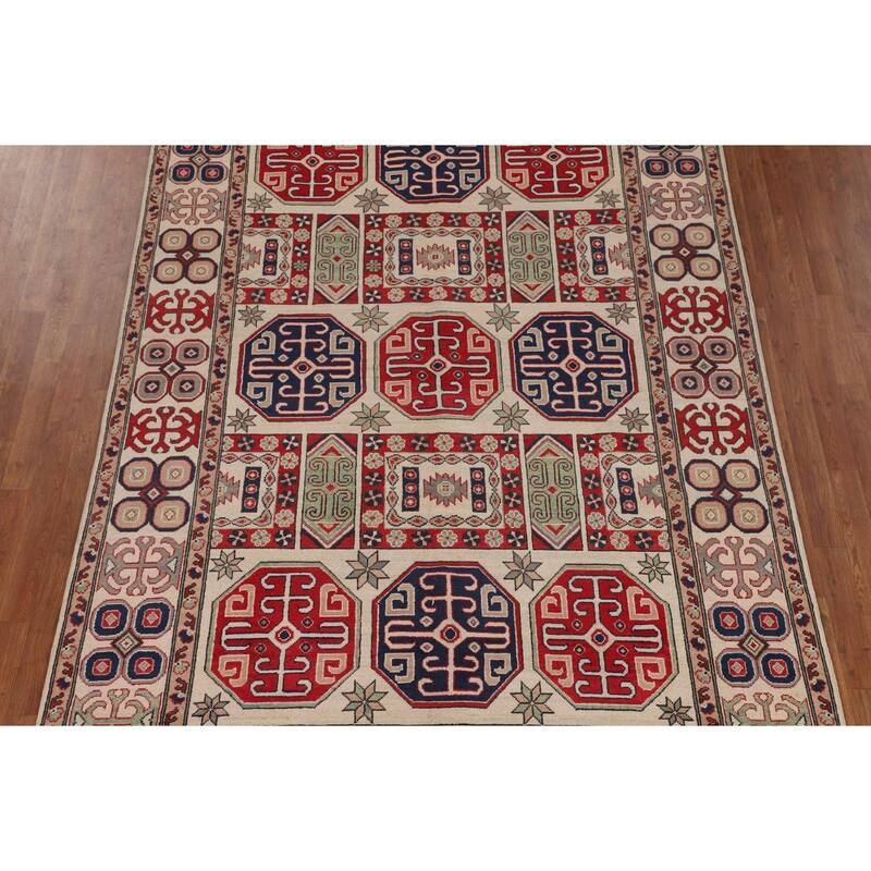 Geometric Kazak Oriental Area Rug Handmade Dining Room Wool Carpet - 6'6" x 10'0"