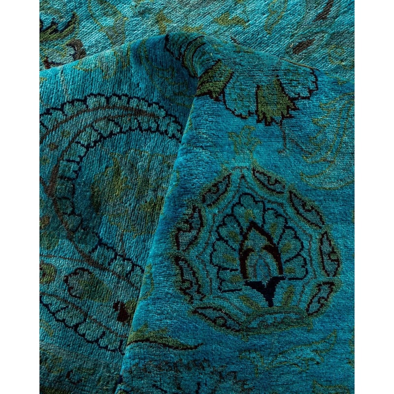 Overton Hand Knotted Wool Vintage Inspired Modern Contemporary Overdyed Blue Area Rug - 8' 2" x 10' 2"