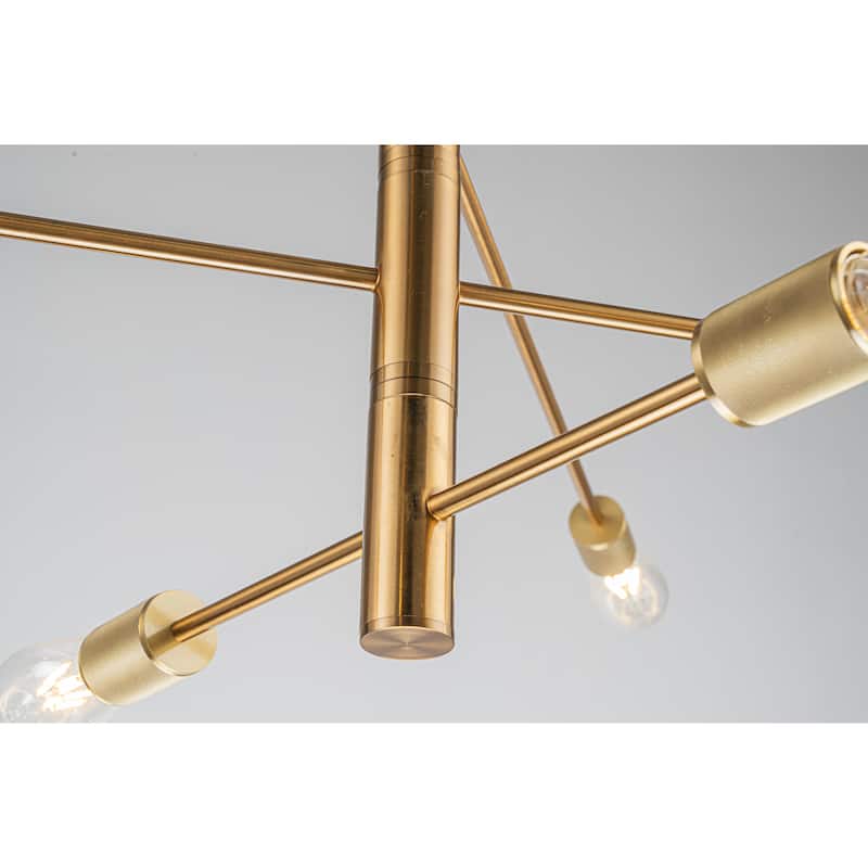 CraftHome W47" 6-Light Mid-Century Modern Chandelier in Brass Industrial Linear Pendant Light for Dining Room - W:47"