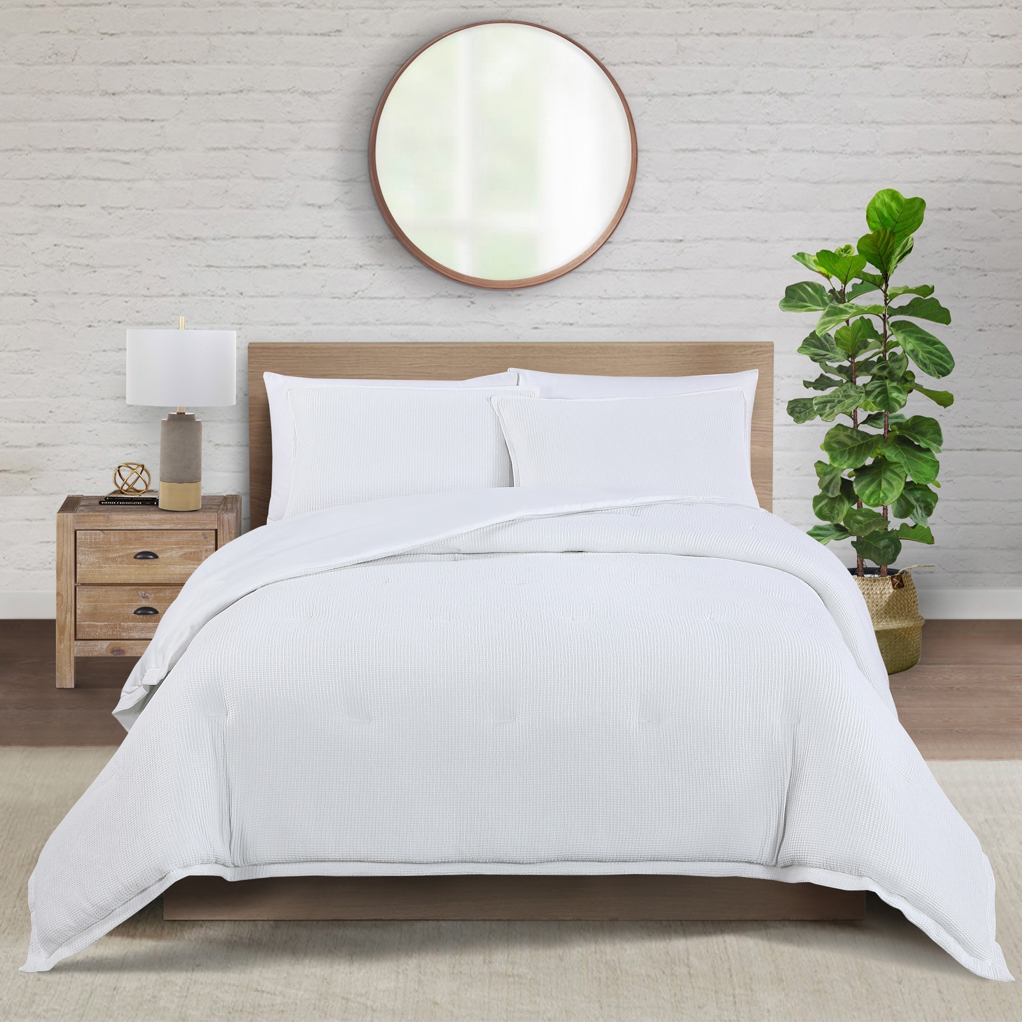 WellBeing By Sunham Poly Cotton Waffle Comforter Set