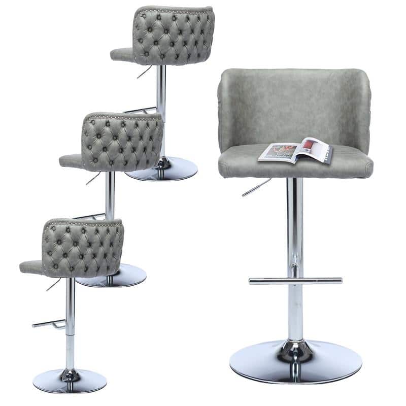 Modern Upholstered Swivel Adjusatble Height Leather Barstools Set of 2 - Grey
