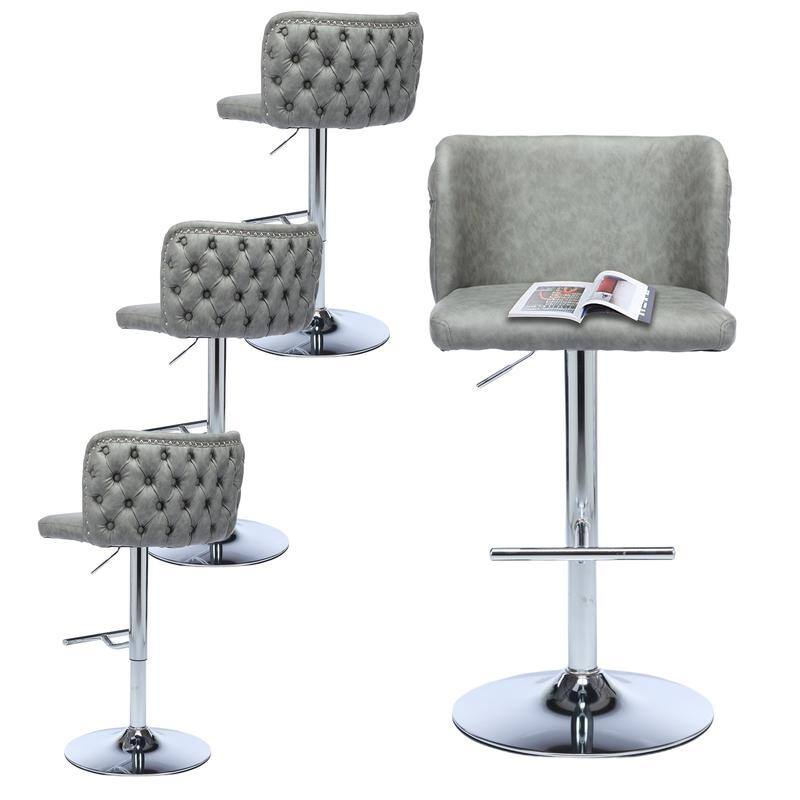 Modern Upholstered Swivel Adjusatble Height Leather Barstools Set of 6 - Set of 4 - Grey