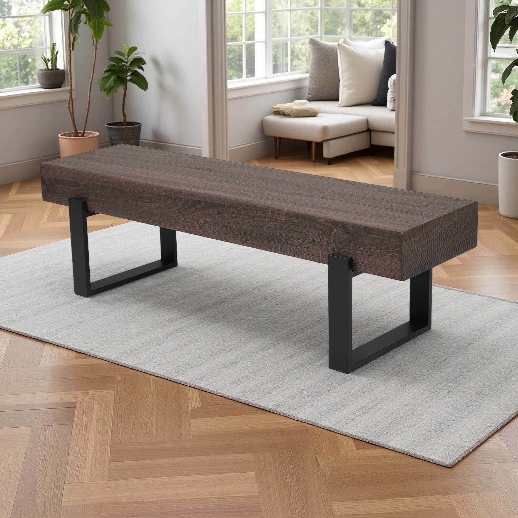 59"L Rubberwood Upholstered Shoe Bench with Padded Cushion