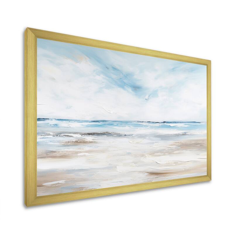 Designart "Coastal Beach Minimal Scenery I" Coastal Ocean Framed Canvas Wall Art