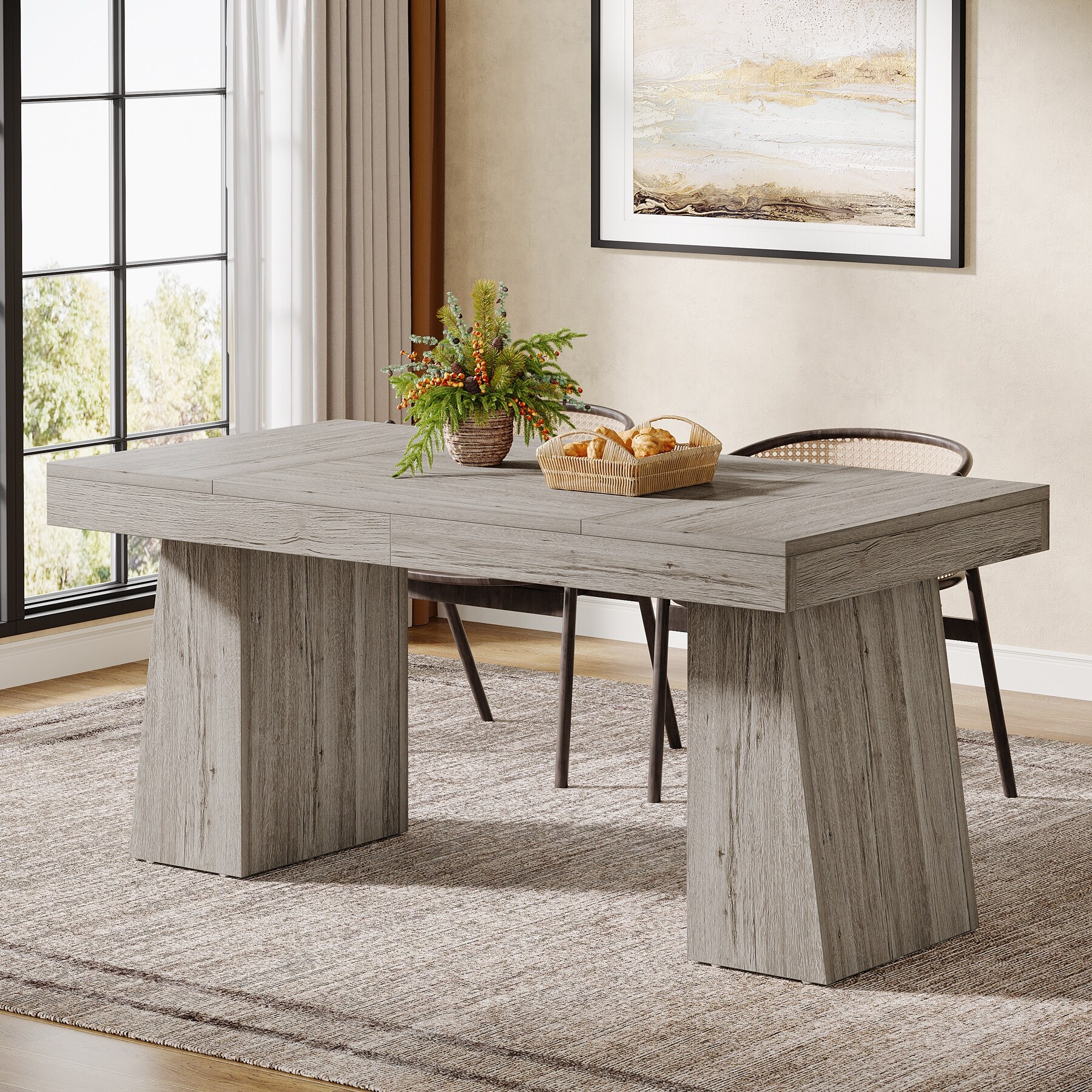 55 Inches Wood Dining Table for 4 to 6, Brown - Overstock - 42353171