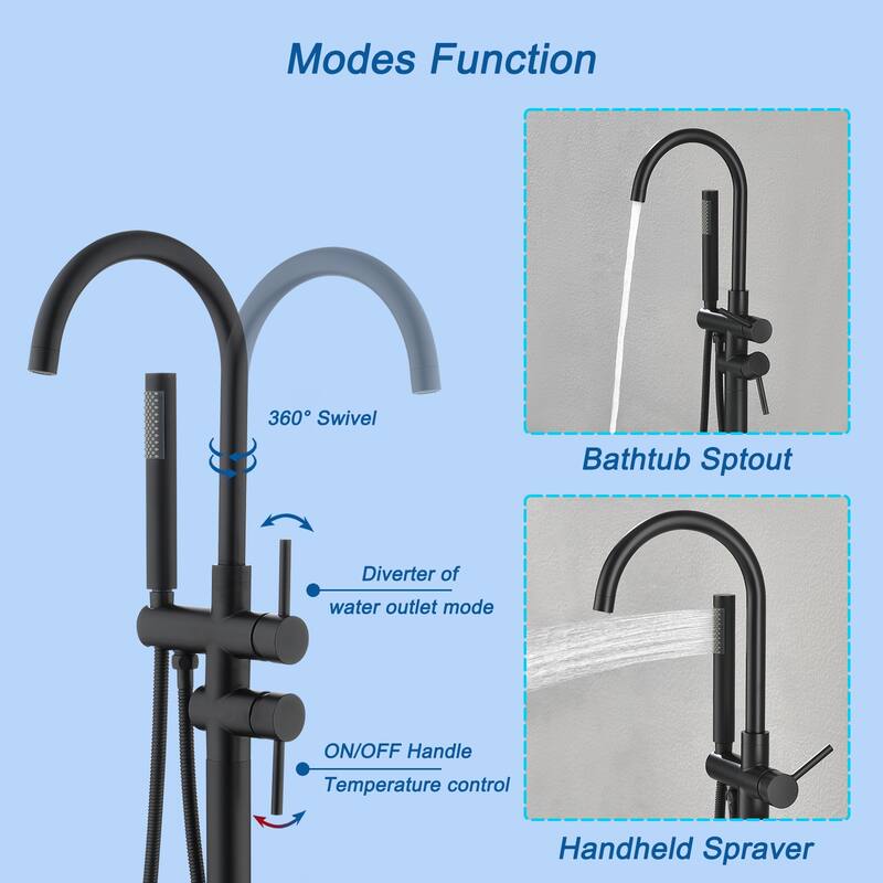 Single Handle Floor Mounted Gooseneck Freestanding Tub Filler