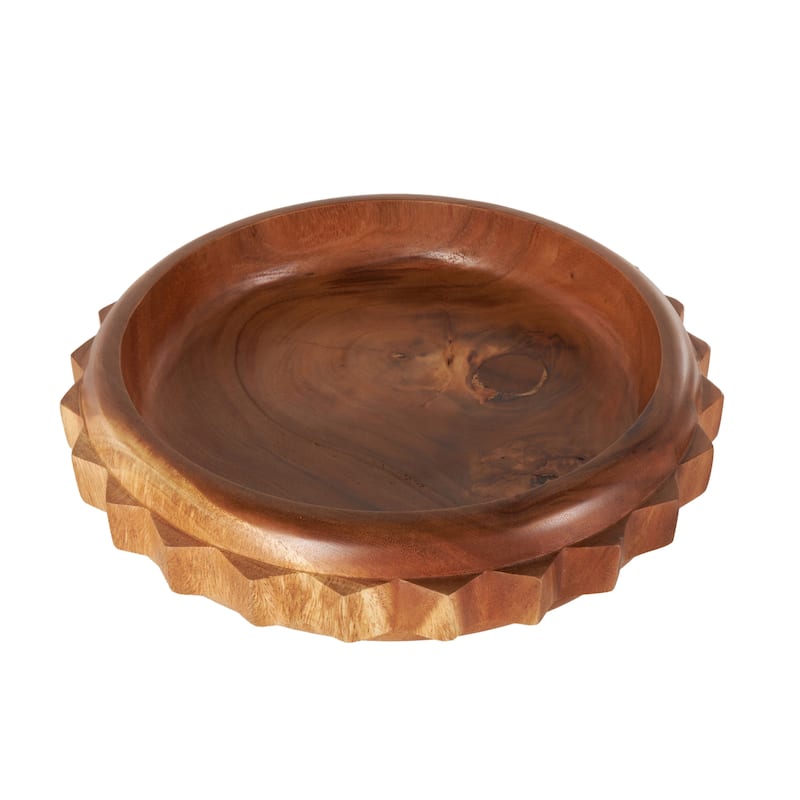 Teak Wood Gear Handmade Decorative Bowl with Peg Leg - Brown - Roche River Decor - 18"W x 18"L x 5"H