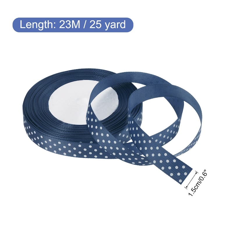 Grosgrain Ribbons with Dots Ribbon Bow Decoration - Dark Blue - 25 Yards 5/8 Inch