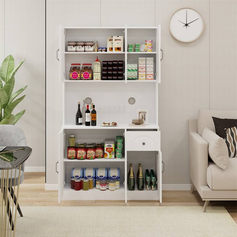 71" Kitchen Pantry Storage Cabinet with Microwave Oven Countertop