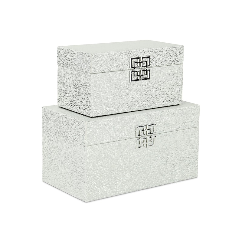 2 White Silver Double Happiness Shagreen Boxes 11.75"