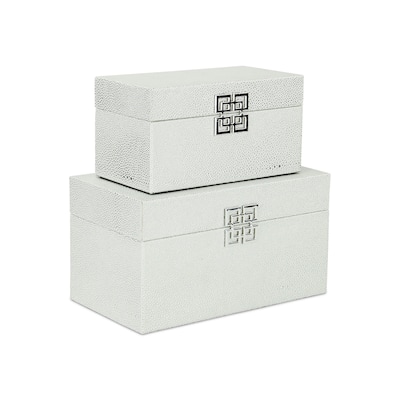 2 White Silver Double Happiness Shagreen Boxes 11.75"