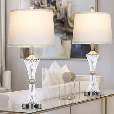 White Spiral Hourglass style Glass Table Lamps (Set of 2) - 12'' x 12'' x 28'' (L x W x H)