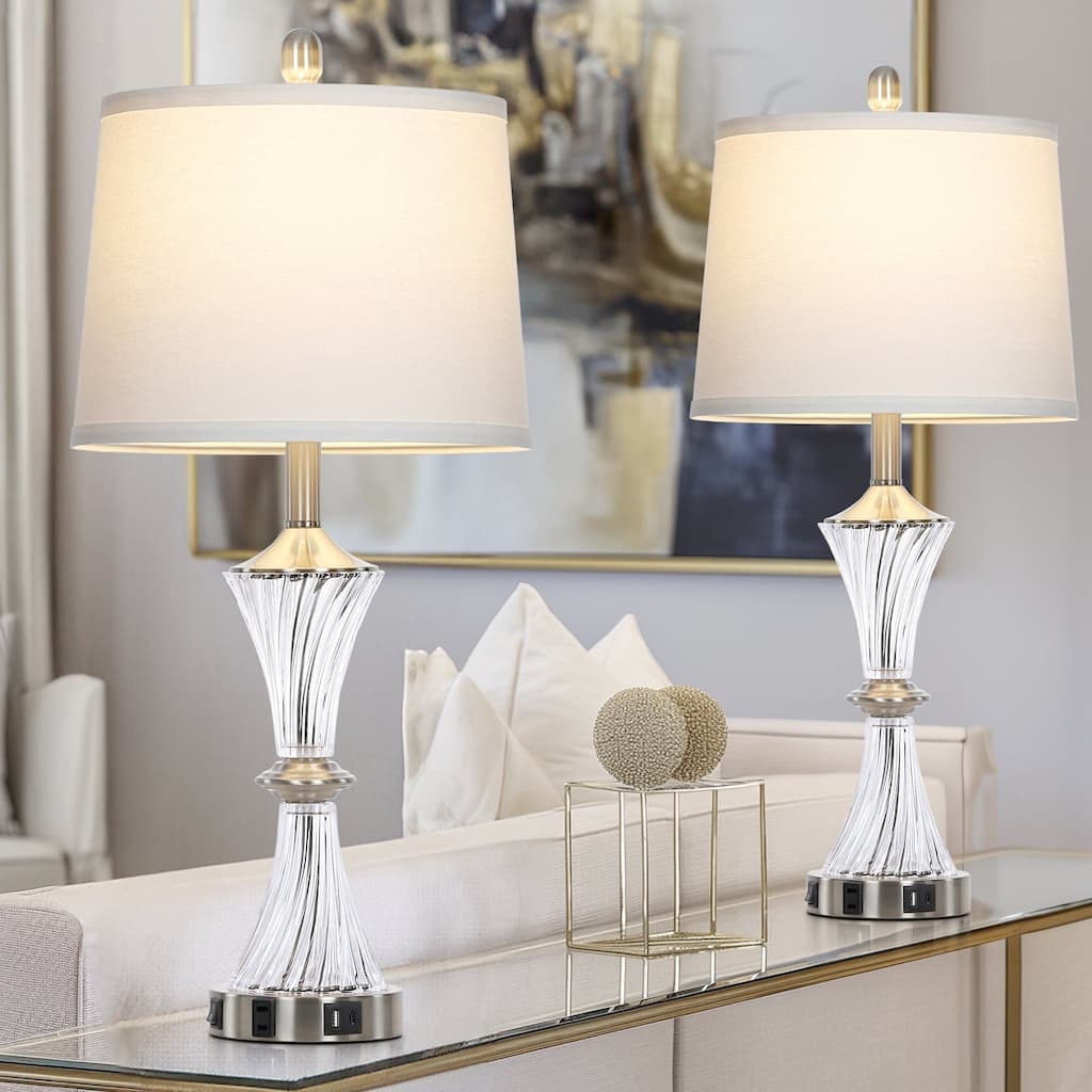 White Spiral Hourglass style Glass Table Lamps (Set of 2) - 12'' x 12'' x 28'' (L x W x H)