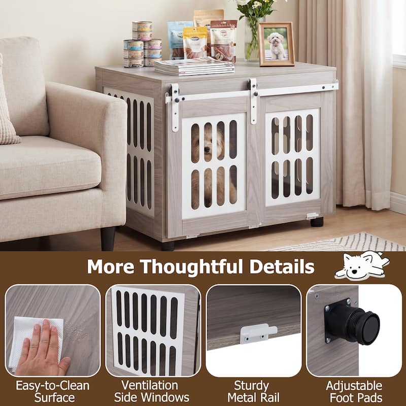 Gymax 31.5'' Dog Crate Furniture w/Sliding Barn Door for Living Room