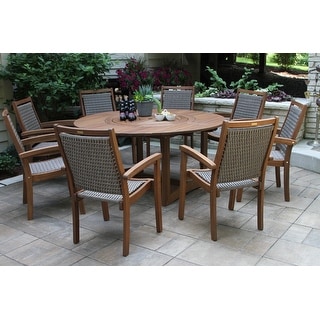Eilaf 9 pc. Lazy Susan Set with Wicker Stacking Chairs