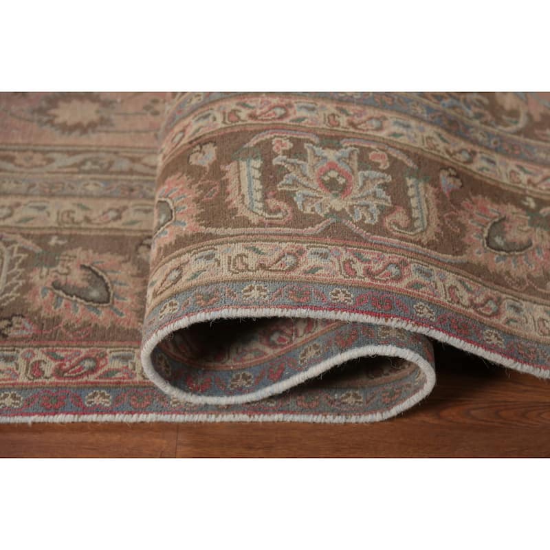 Traditional Pink Mashad Persian Vintage Rug Hand-Knotted Wool Carpet - 8'0"x 10'10"