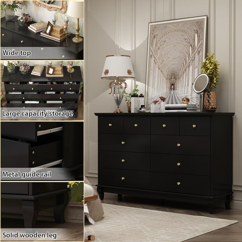 55.1"W Lacquer Dresser Long Dresser for Bedroom Chest of Drawers