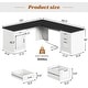 preview thumbnail 66 of 156, Farmhouse Executive L Shaped Desk Home Office Desk with Drawers and Storage Cabinet & Power Outlet