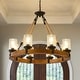 preview thumbnail 17 of 24, Rustic 6 Light Wagon Wheel Chandelier with Seeded Glass Shade 31.1x31.1x21.65in