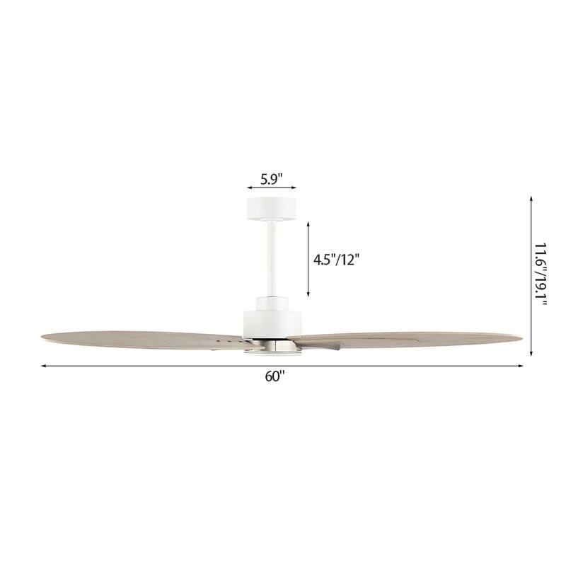 WINGBO 60-in 3-Blades Indoor Ceiling Fan with LED Light & Remote