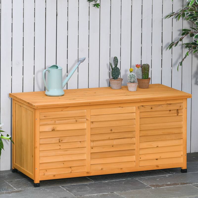 Outsunny 50" x 22" Wooden Outdoor Storage Deck Box with Large Open Space, Aerating Gap & Weather-Fighting Finish - Yellow