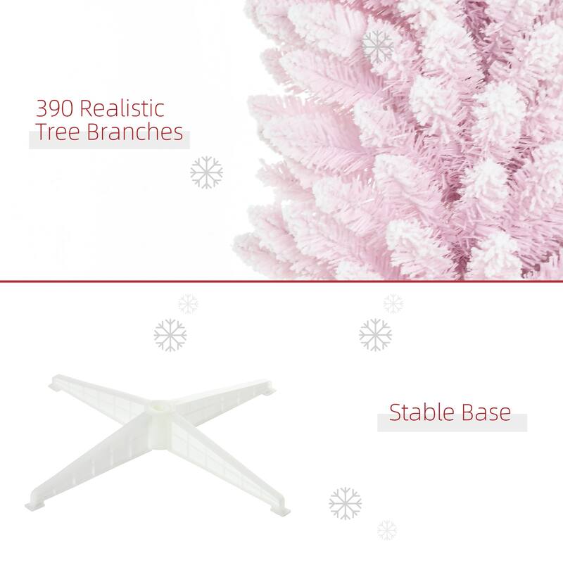 6ft Snow-Flocked Slim Pencil Christmas Tree, Unlit Artificial Xmas Tree with Plastic Stand, Easy Assembly