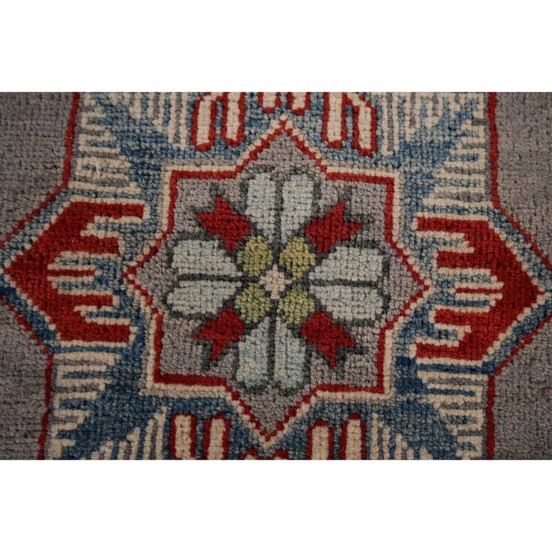 Traditional Kazak Oriental Area Rug Handmade Grey Wool Carpet - 5'7" x 7'11"